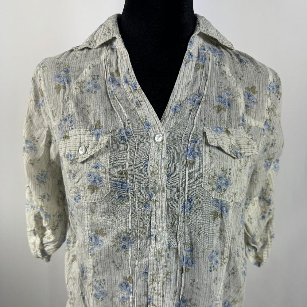 Floral Western shirt - cream with blue floweres